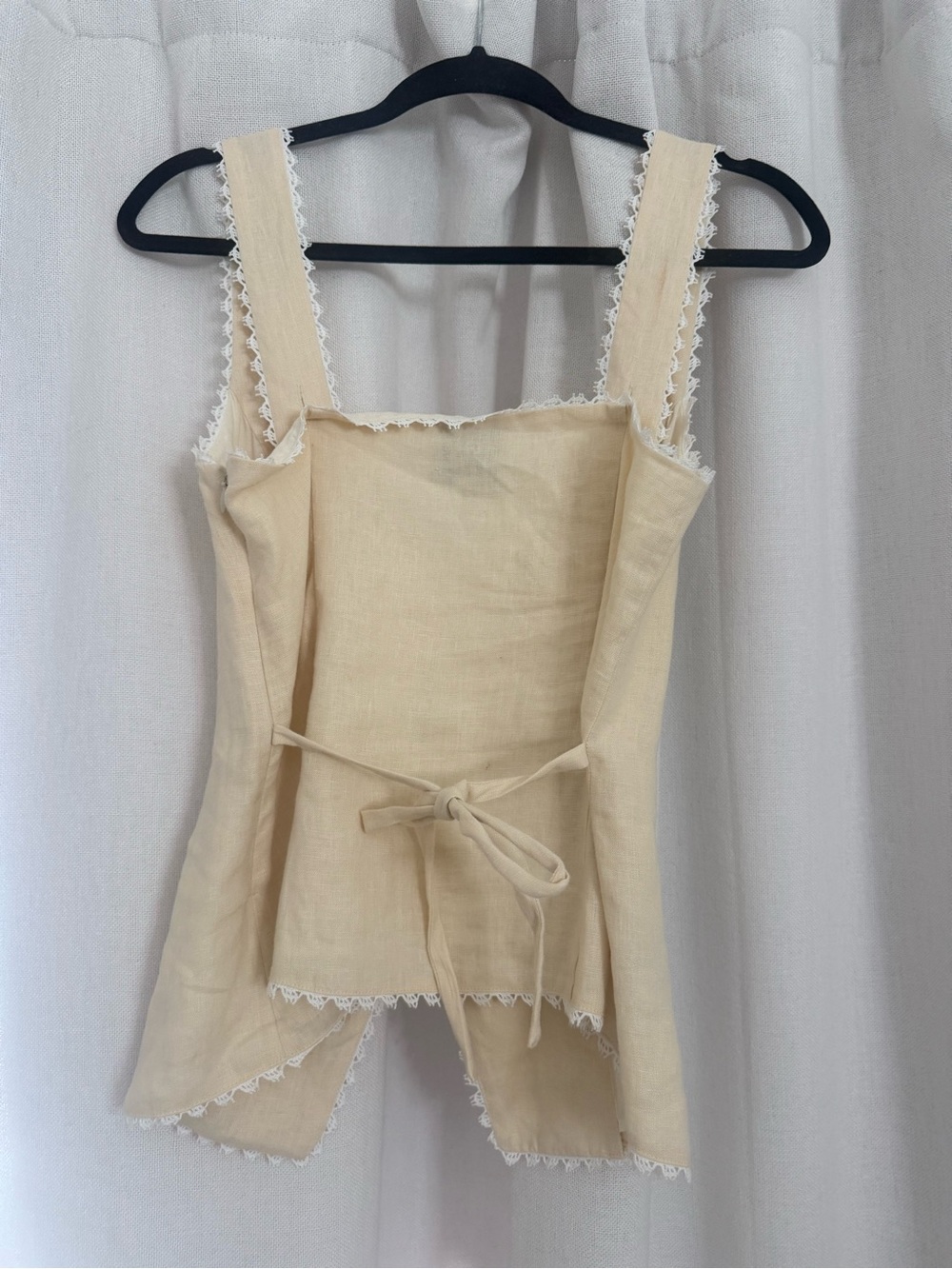 Reformation Cream Viola Linen Button Front Tank with Lace Trim - Picture 3 of 3
